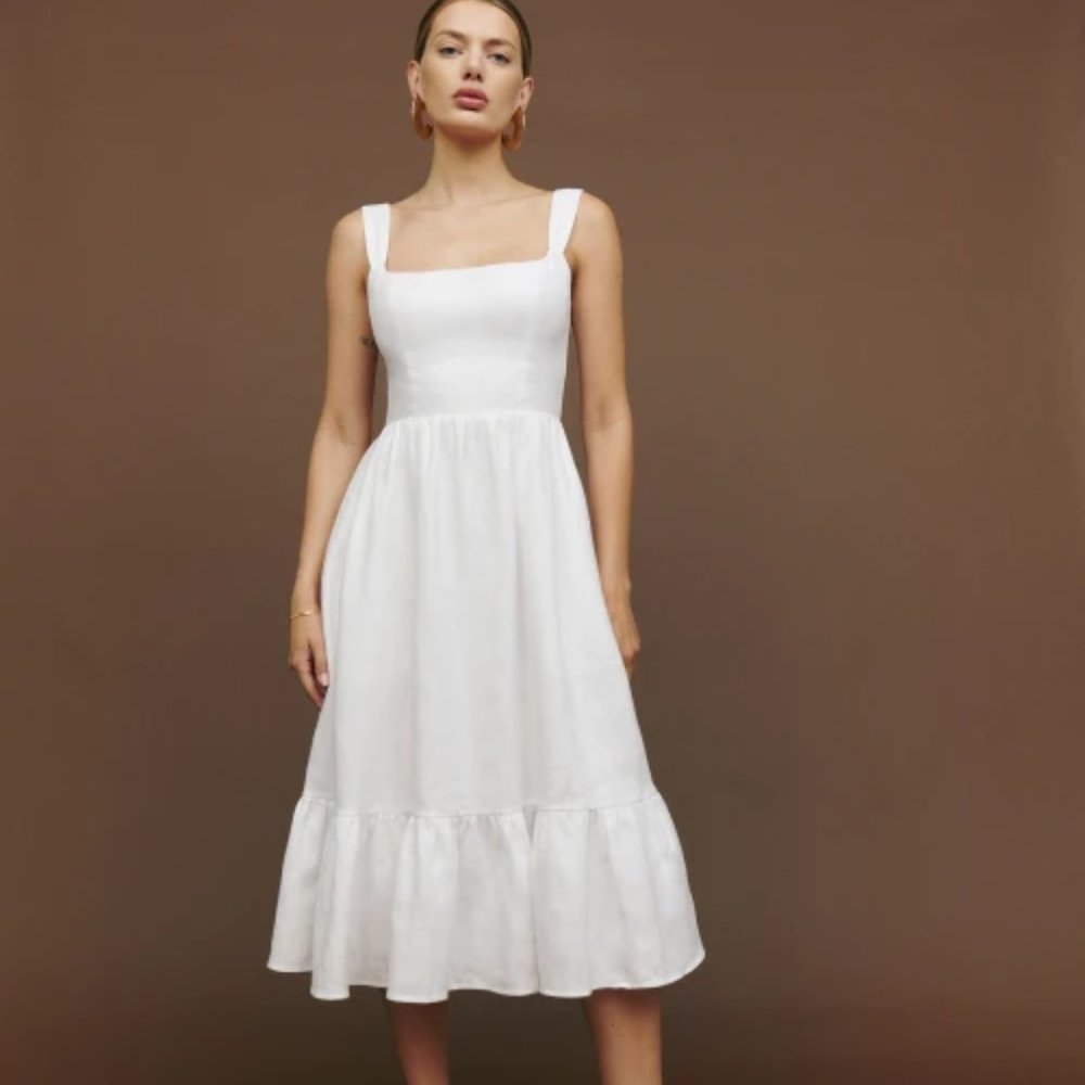 Reformation Bucatini Linen Dress in White
